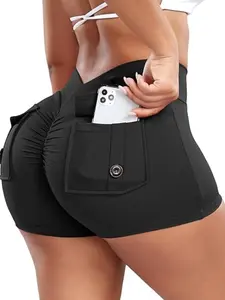 Women High-Waist Yoga Shorts, Workout Pouch Pocket Design, Breathable Sporty Style, Ideal for Running, Cycling, Gym, Daily Wear, Scrunch Workout Shorts
