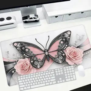 Elegant butterfly-themed large-sized gaming mouse pad, floral desktop protection pad, anti-slip rubber lock edge high-definition printing, suitable for computers, laptops, offices, homes, schools, as a gift for family and friends.