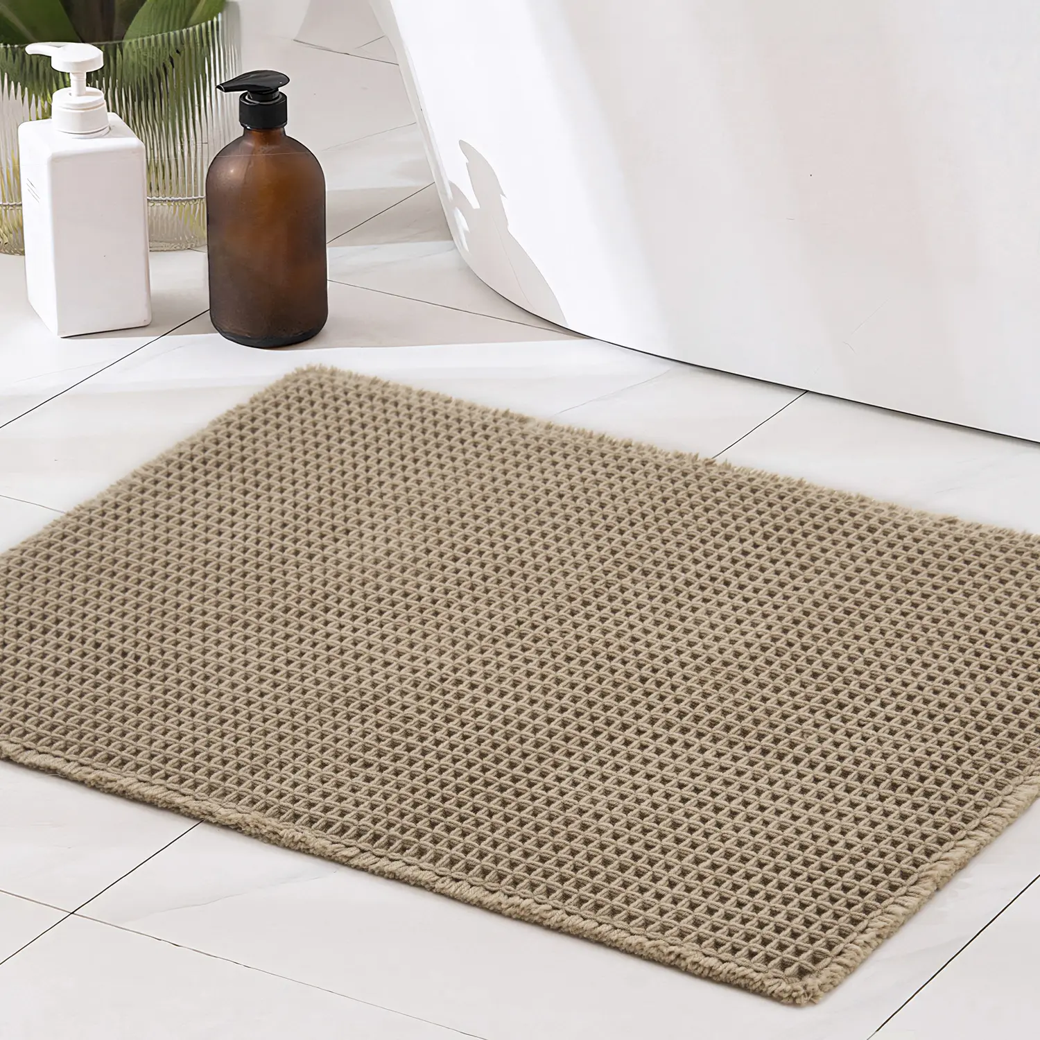 [CLEARANCE] MontVoo Waffle Bath Mat, Non Slip Mats, Ultra Soft, Non-Skid Plaid Design with Tassels, Absorbent, Machine Washable Knitted Mat for Bathroom, Kitchen & Hallway summerwins,back to school,dorm essentials,home decor,home essentials