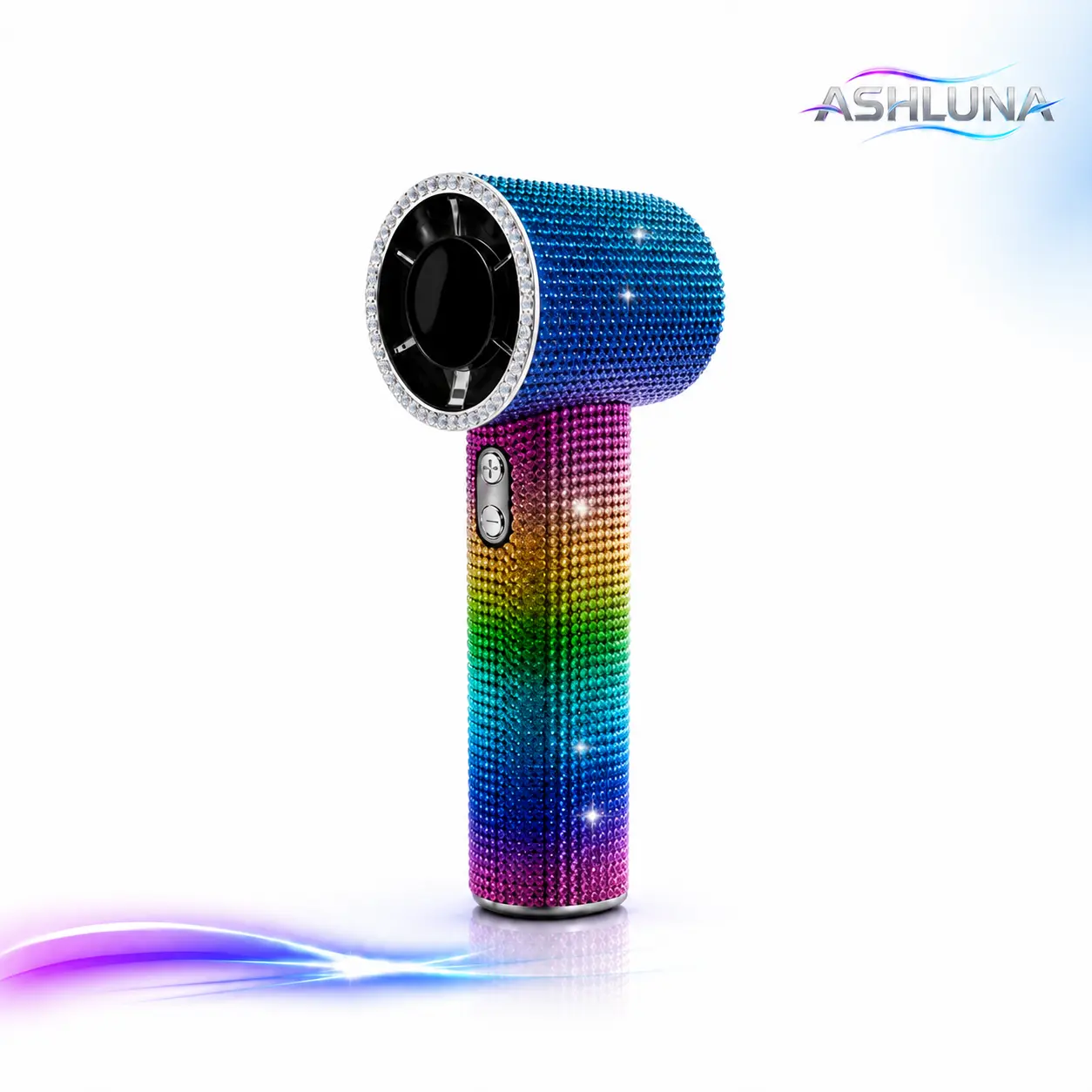 ASHLUNA Diamond Bling Handheld Fan, Portable Mini Fan with Digital Display, Adjustable 3-Speed Rechargeable Personal Fan for Travel, Makeup, Outdoor, Women's Gifts lightweight