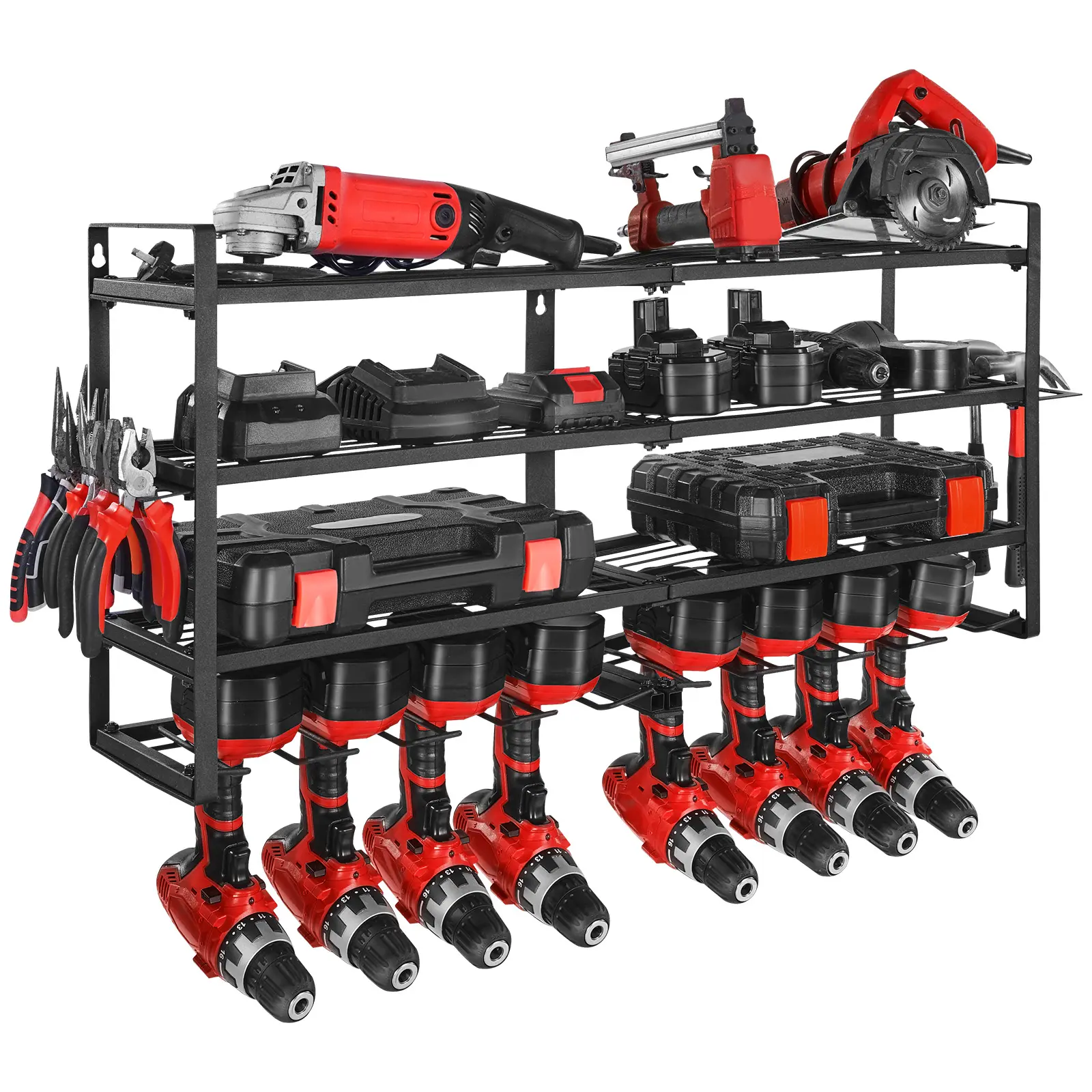 【Summerfinds】VEVOR Power Tool Organizer Wall Mount,4-Layer Storage Rack with 8 Drill HoldersTools Holder and Storage Rack with Screwdriver HolderGarage Tool Organizer for GarageWorkbenchand Workshop, Cordless Tool Organizer