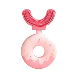 U-Shaped Toothbrush for Kids, donut design, Soft Food-Grade Silicone for Sensitive Gums, 360° Cleaning Design, Training & Travel-Friendly Toddlers' Toothbrush Oral toothbrush, pink holiday dental mouth care soother unisex useful Fluoride Free Toothpaste