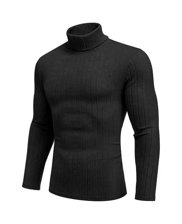 Coofandy Men's Ribbed Turtleneck Shirt, Slim Fit Long Sleeve Lightweight Spandex Thermal Pullover Top, Menswear, Comfy, Breathable, Longsleeves, Soft
