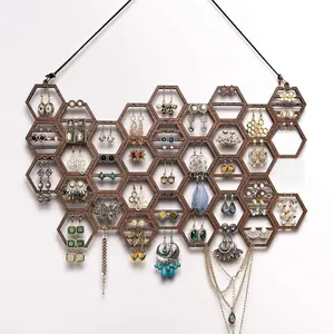 Wooden Honeycomb Design Jewelry Storage Rack, Vintage Earring Display Rack, Jewelry Organizer for Earrings & Necklace, Gifts for Girlfriend, Boxes, Home Jewelry Organizer, Stylish Organizer