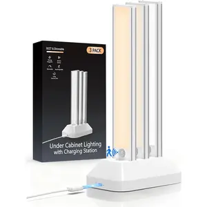 【Gift for Mother】MATULSA 6/3Pcs Under Cabinet Lighting with Charging Station, Rechargeable Motion Sensor Light Indoor, Dimmable Closet Lights with 3 Color Tempers, Magnetic Under Cabinet Lights for Kitchen Wireless