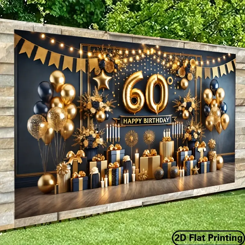 Glam Durable White Floral 60th Birthday Polyester Clothes Backdrop Banner - 243.84cm x 182.88cm 2D Flat Polyester, No-Power Needed, Ideal for Photo Booths, Outdoor Celebrations (Textiles & Soft Furnishings)