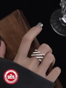 S925 Sterling Silver Hollow Out Design Cuff Ring, Fashion Accessories for Women & Girls, Trendy All-match & Exquisite Jewelry for Birthday Gift