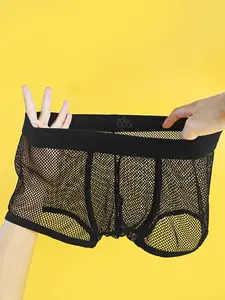 1pc Men's Big Mesh Breathable Boxer Briefs Hollow Out Hip Lifting for Gym Home Sports