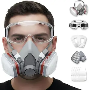 Professional Respiratory Mask for Paint Dust & Chemicals Half Face Gas Mask with Activated Carbon Filter &Protect your lungs from dust & fumes& Comfortable Silicone Seal for Woodworking & Spray Painting -  Reusable & Dual Protection Safety Gear