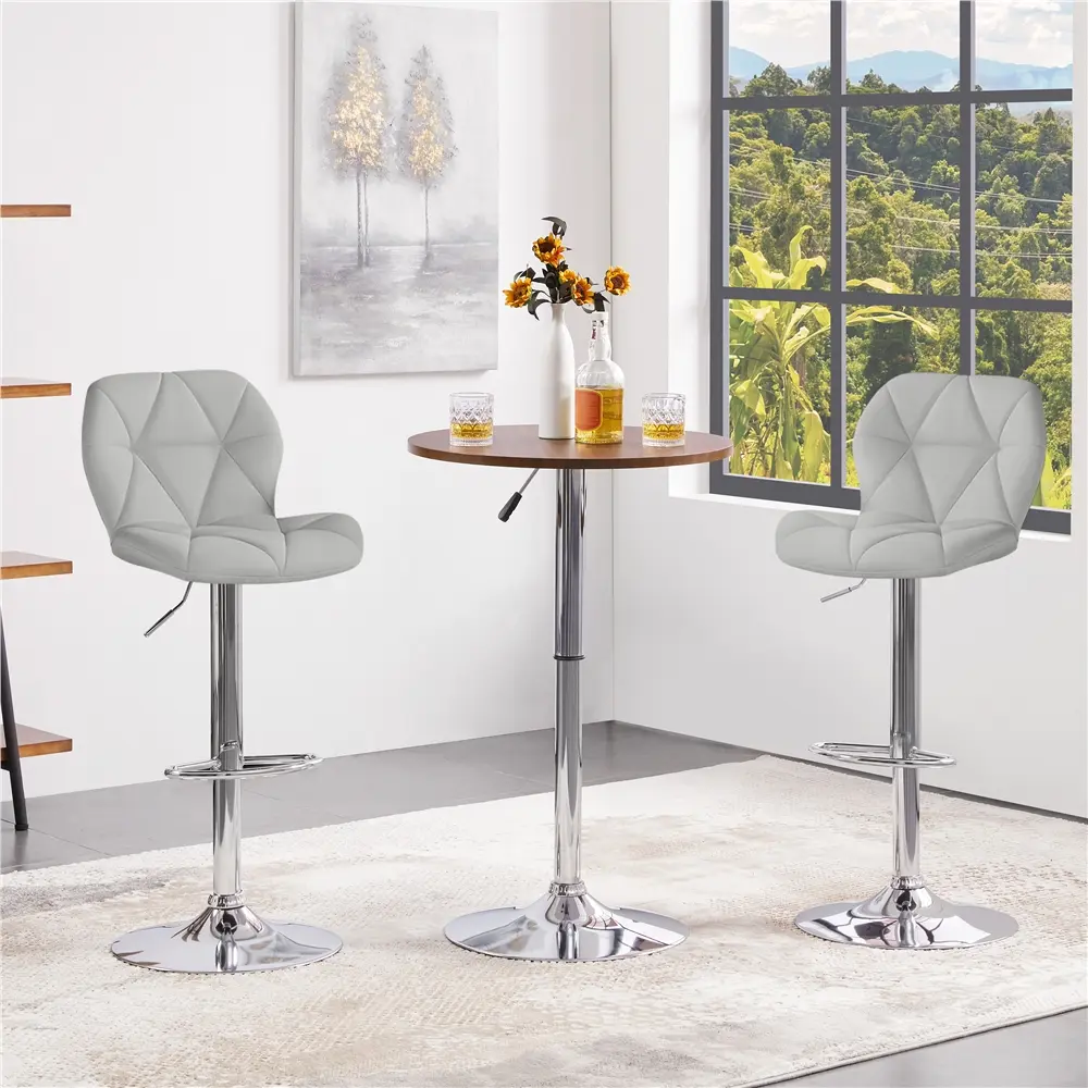 Yaheetech 2-Piece Neutral PU Leather Diamond Swivel Counter Stools, Easy Adjustable Height Indoor Furniture for Home Bar, Kitchen Island Decor, Swivel Chairs