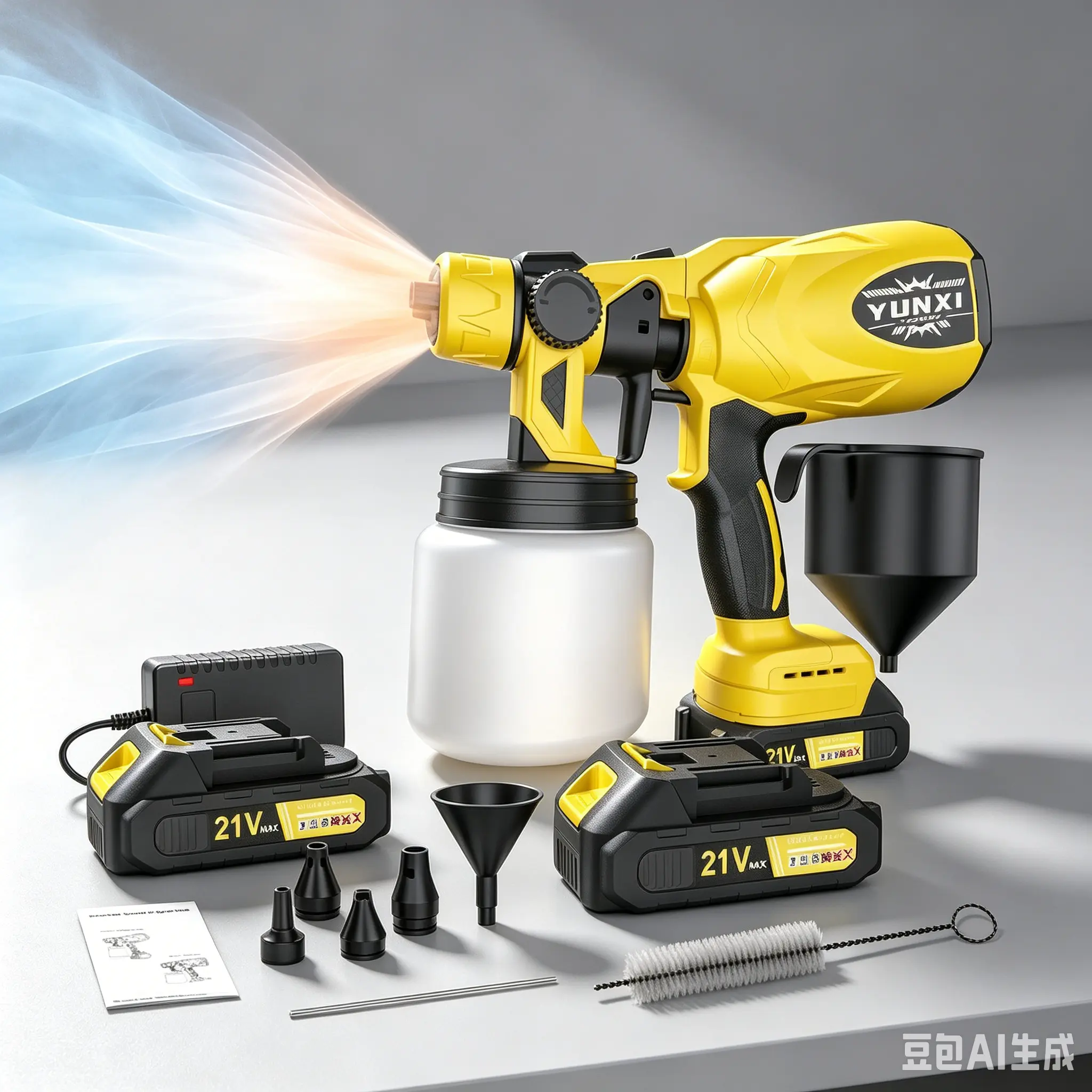 YUNXI 21V Rechargeable HVLP Electric Paint Sprayer - 2 Batteries, 4-Size Nozzles, Easy-Clean Handheld Tool for Walls, Car DIY Projects (HVLP Spray Guns, Handheld Sprayer), Rechargeable Paint Sprayer