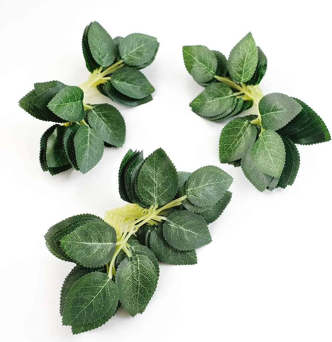 Artificial Green Leaves 35 count Bulk Faux Silk Greenery  Rose Flower Leaves for DIY Wedding Bouquets Bridal Shower Centerpieces Home Decorations