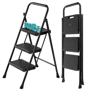 Step Ladder, Foldable Stool with Wide Pedal, Cushioned Handle, 800lbs Capacity for Home Kitchen and Outdoor