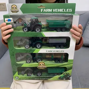 4-Piece Farm Tractor Set, Realistic Durable Engineering Vehicle Toy Kit + Excavator + Transporter + Sprinkler Truck, Perfect Gift for Children, Birthday Present