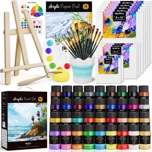 Nicpro Acrylic Paint Canvas Set for Adults, 80 Pack Art Painting Supplies Kit with 36 Paints(36ML), Table Wood Easel,10 Canva Panels,12 Brushes,Paper Pad,Cleaning Cup, Palette for Kids Artist Beginner