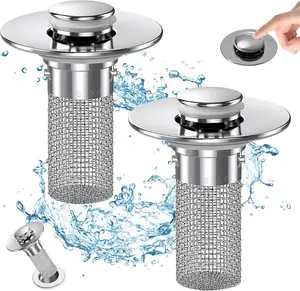 Bath Universal 2-in-1 Bathroom SinkStopper, Pop-up with Anti-Clog RemovableStainless Steel Filter Basket Drain Hair StopperAnti-Odor Stopper
