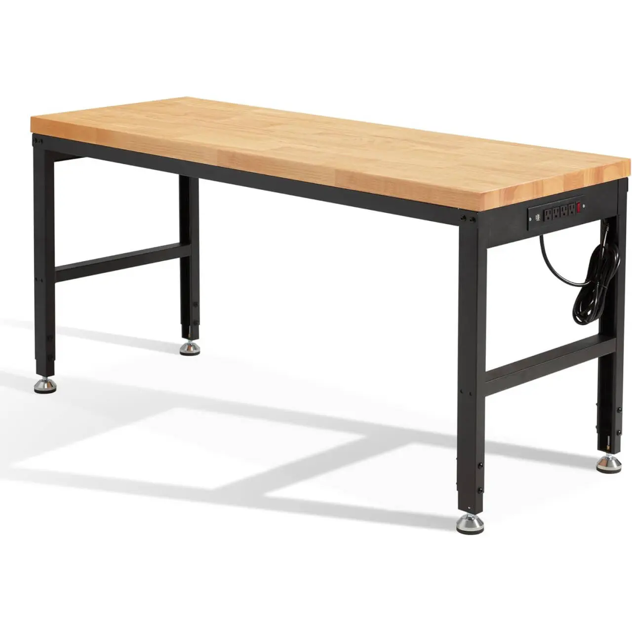60"x22" Wood&Steel Computer Working Desk - Heavy-Duty Home Office Desk with Solid Wood Smooth Surface, Height-Adjustable Reinforced Legs, 2000 Lbs Capacity Frame, Power & USB Ports, Assembly Required (Garage Use) Home Essentials, Etl Certified