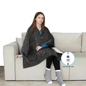 Warm & Cozy 64" x 50" Heated Plush to Sherpa Angel Wrap