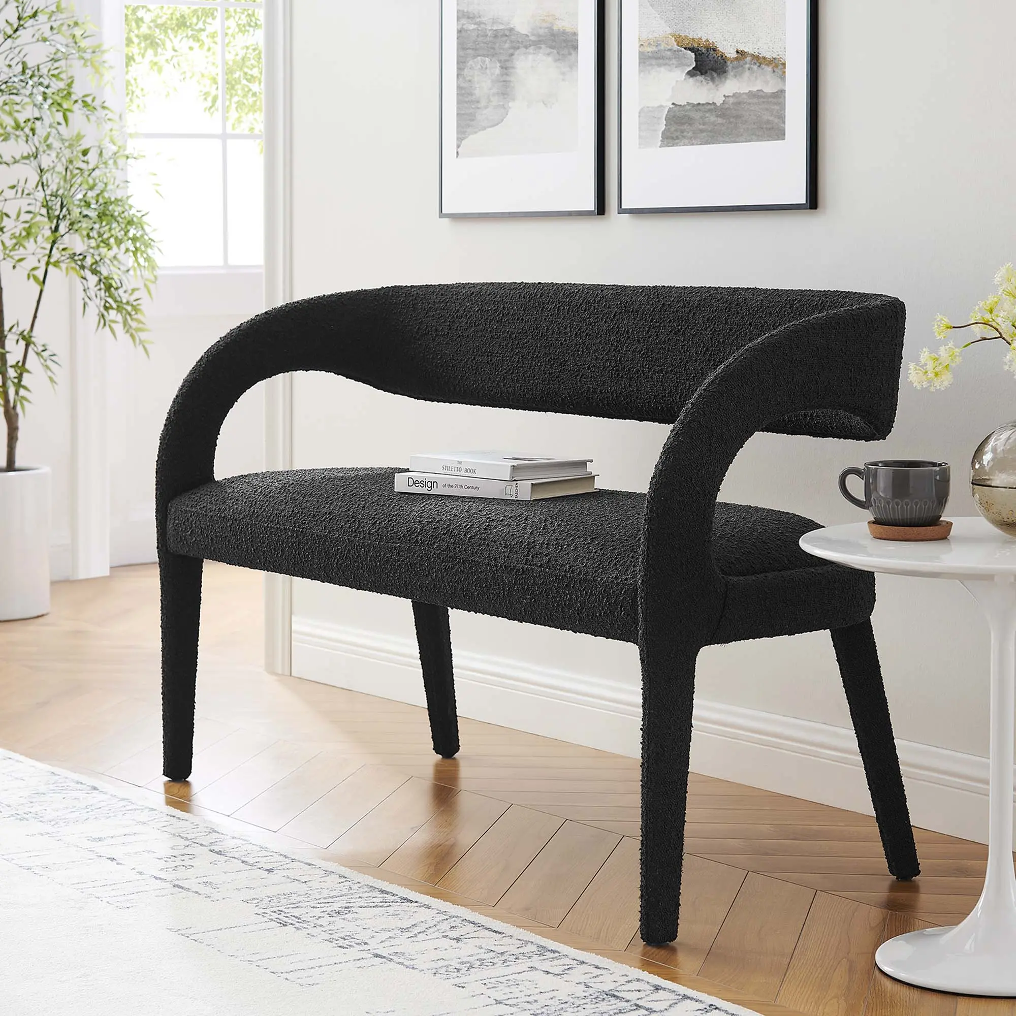 Modway Pinnacle Boucle Fabric Accent Bench in Black Modway Pinnacle Boucle Fabric Accent Bench in Black