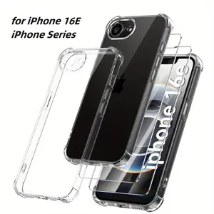 3 PCS [1 Phone Case with 2X Clear Screen Protectors] Compatible with Apple iPhone 16E 2025 Case, Slim Soft TPU Protective Shockproof Case for iPhone 17 16 15 14 13 12 11 SE2 7 8