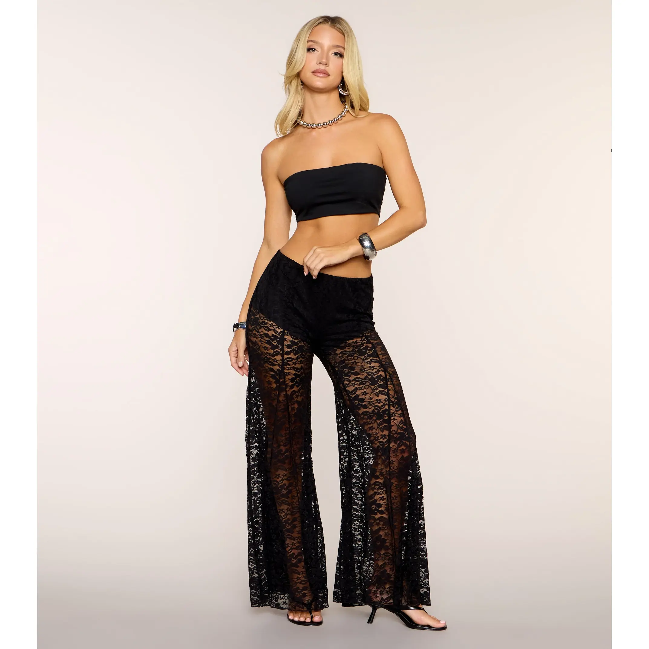 A Little Daring Lace Flare Pants