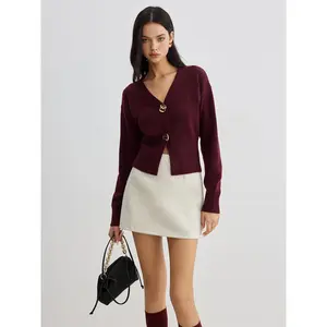 Elegant Metal Button Short Cardigan