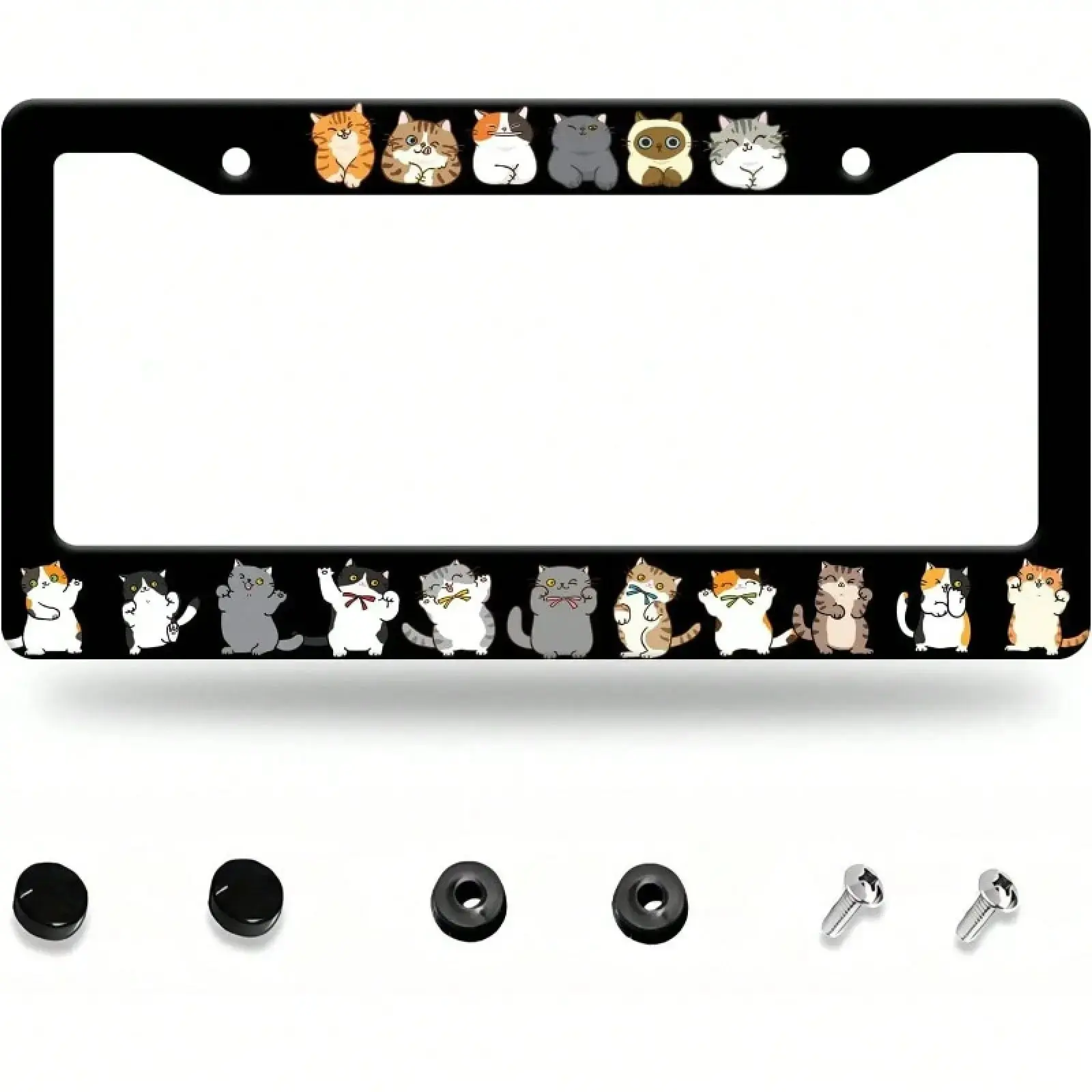 1-Piece Aluminum Metal License Plate Frame, 12x6 in 2D Flat Cute Cartoon Cat Print License Plate Cover, Durable Decorative Frame for Sedans, SUVs, Pickups, RVs, Light Passenger Vehicles