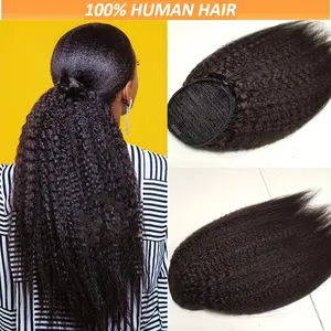 Hot Sell NEW Arrived Brazilian Kinky/Yaki Straight Human Hair Ponytail Extension - 10A Grade, Natural Black, Drawstring Closure, 8-24 Inch, Dur& Soft for Wome