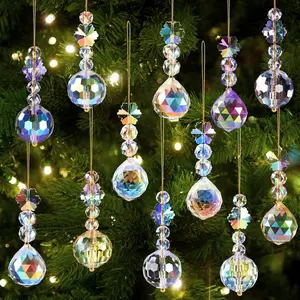 12 PCS Christmas Crystal Ball Decorations Iridescent Tree Hanging Acrylic Ornaments Xmas Mini Prism Glass Ball Decor for Christmas Tree Party Wedding Home Decor