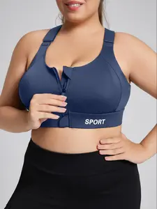 [Plus Size] Zipper Sport Bra, Workout Bras, Training Bra, Breathable Comfortable Athletic Fitted Impact Sports Bra for Women, Women's Sport & Outdoor Clothing for Indoor Outdoor Wear, Workout Daily Wear