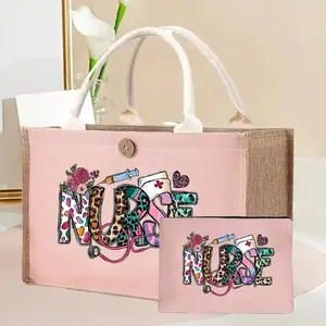 Nurse Pattern Handbag with Makeup Bag, Women's Zipper Wallet Purse, Fashion Travel Wash Bag, Lunch Box Bag, School Beach Multifunctional Bag