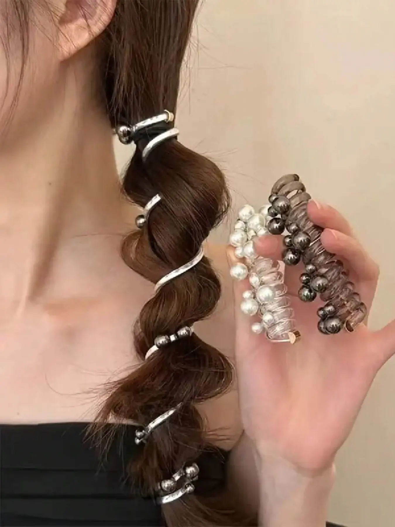 3-Piece Pearl Hairband Set, Hair Accessories Set, Cute Sweet Style, Elastic Ponytail Holder for Women and Girls, Ideal for Braided Hairstyles, Elastic Hair Accessory, Pony Tail Holders, Hair Accessories for Braids