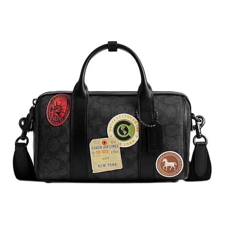 COACH Signature Gotham Duffle 24 with Classic Badge Decor, Coated Canvas Boston Bag for Men in Black