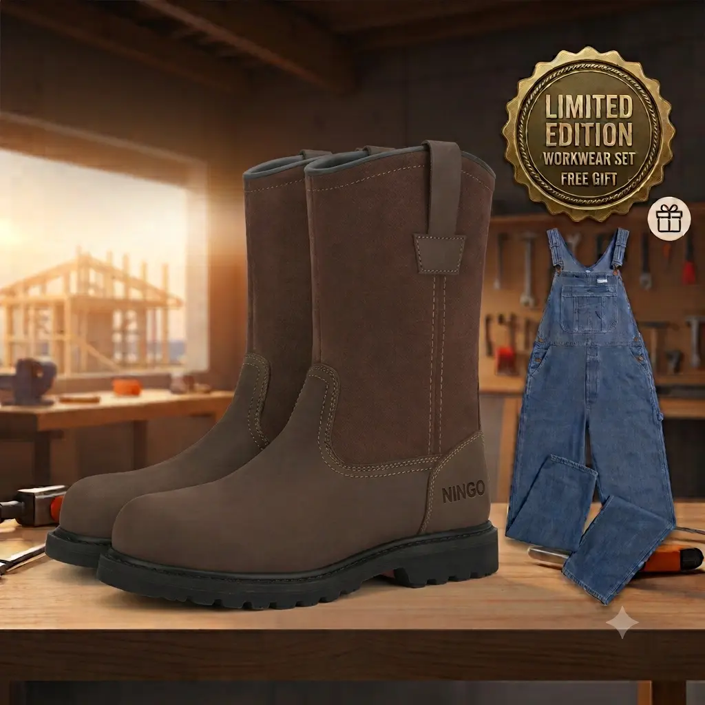 NINGO 2026 Upgraded Work Boots for Men, Waterproof Wellington Boots | Full-Grain Leather Steel Toe Boots Slip-on, Goodyear Welt, Slip Resistant, EH Protection, for Construction Farming Welding
