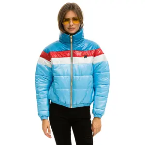 COLOR BLOCK LUXE APRES PUFFER JACKET - SKY GLOSSY