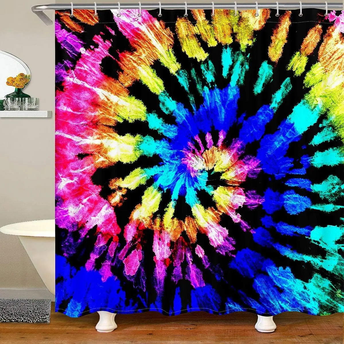 Feelyou Boho Psychedelic Shower Curtain - Artistic Colorful Designer Fabric Print Curtain, Waterproof Washable Fabric, 72W x 72L, with Hooks, Household Textile Home Decor Accessory, Artistic Shower Curtains