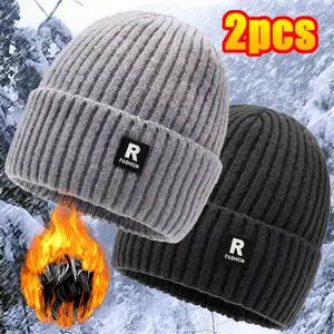 Winter Fashion Fleece-Lined Thick Knitted Hat Winter BeanieDaily Hat - Thermal Polar Fleece Ski Stocking Skull CapOutdoor Cycling Cold-Proof Large Head CircumferenceKnitted Hat Ski Hat for Men and Women Premium HeadwearOuterwear Cold Weather Mask(1 pcs)