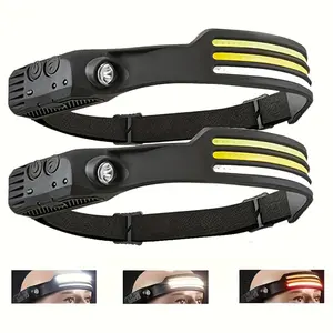 2 PACK Rechargeable COB Sensor Outdoor Headlamp Ultra-Bright High Lumens LED Tactical Flashlight Extended Range Illumination USB-Rechargeable Headlamp 5 Lighting Modes Ideal for Fishing, Work, Hiking, and Power Outage Emergencies