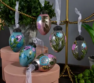 Home Reflections Hand Painted 6pc Mini Glass Egg Ornaments