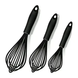 Silicone Balloon Whisk for Non-Stick Cookware, Heat Resistant Kitchen Whisk for Whisking, Cooking, Baking, Beating, Frothing, and Stirring, Black