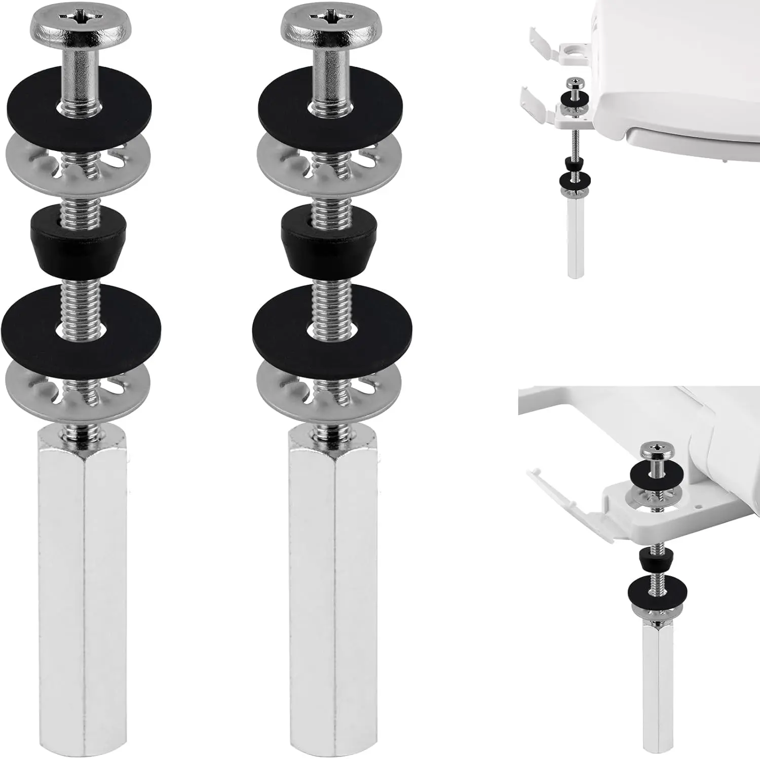 VAYWET Metal Universal Toilet Seat Bolts, 3 Inch 304 Stainless Steel Toilet Seat Screws Compatible with Kohler/American Standard/TOTO/Glacier Bay, Anti-slip Gaskets Toilet Tank Bolts Screws Replacement Kit Extra Long Downlock Nuts Rubber Washers Gaskets