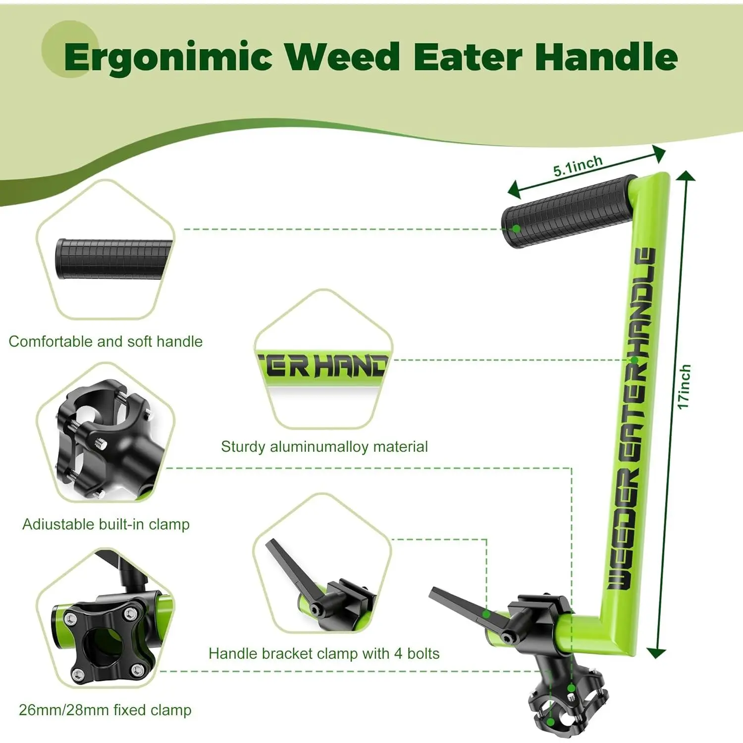 Ergonomic Weed Eater Handle - Echo Upgraded Garden Grass Trimmer Accessory, 25-35mm Shaft Compatibility, Anti-Slip Grooves, Adjustable Shoulder Strap, Quick-Release Clamp System, Rotatable 180°, Rust-Proof Hardware for Lawn Care Tasks