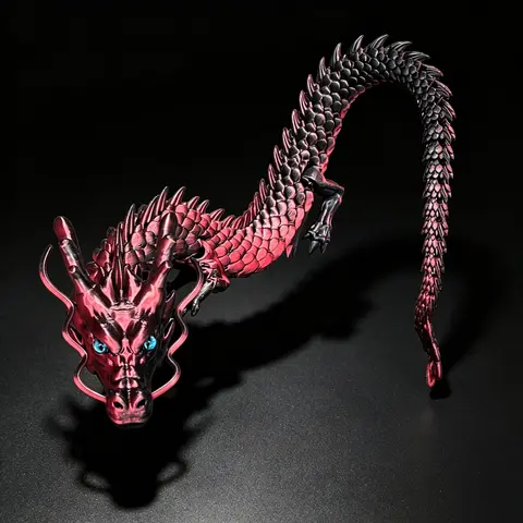 35.44-Inch Black and Red 3D Printed Chinese Dragon Statue - Joint-Flexible Collectible Figure Ornament for Adults, Home Decoration Collectible, Room Decor Statue, Decoration Figure, Car Accessory