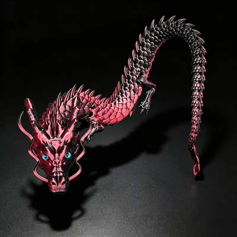 35.44-Inch Black and Red 3D Printed Chinese Dragon Statue - Joint-Flexible Collectible Figure Ornament for Adults, Home Decoration Collectible, Room Decor Statue, Decoration Figure, Car Accessory