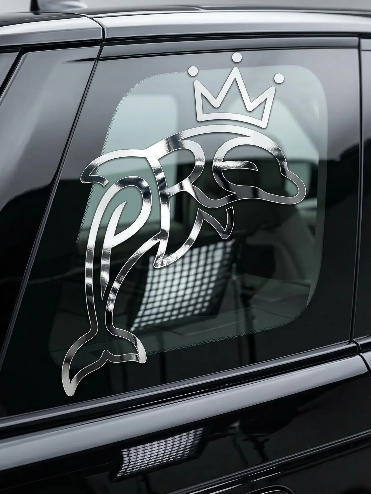 PRE Dolphin Decal Crown Dolphin Vinyl Sticker for Car Window Laptop Cooler Minimalist Line Design Waterproof Weather Resistant Easy Peel Apply