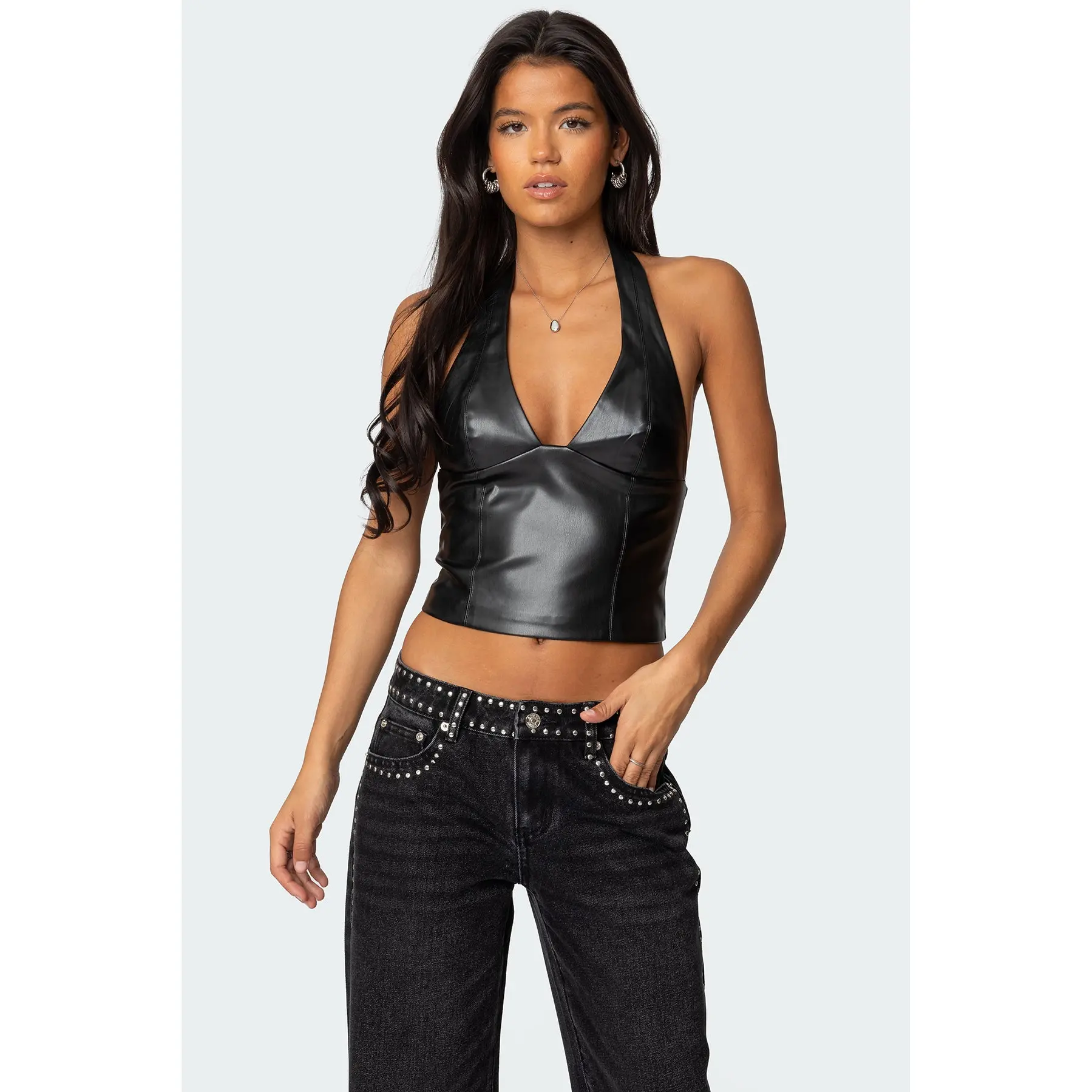 Tana Faux Leather Halter Top