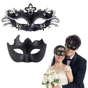 2 Pack Masquerade Mask for Couple, Men Greek Roman Mask Women Metal Venetian Mask for Halloween Mardi Gras Ball Party