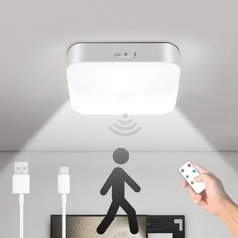 Rechargeable Motion Sensor Closet Light 500LM Wireless Battery Operated Ceiling Light for Hallway Stairs Pantry Garage Porch Shower with Remote Control 10000mAh Battery 2 Modes Daylight & Night