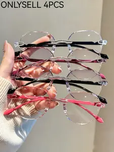 4 Pairs Frameless Reading Glasses, Lightweight Comfortable, Rhinestone Decor, +1.0 to +4.0 Diopter, Daily Use, Office, Phone, Computer, Rimless Eyeglasses