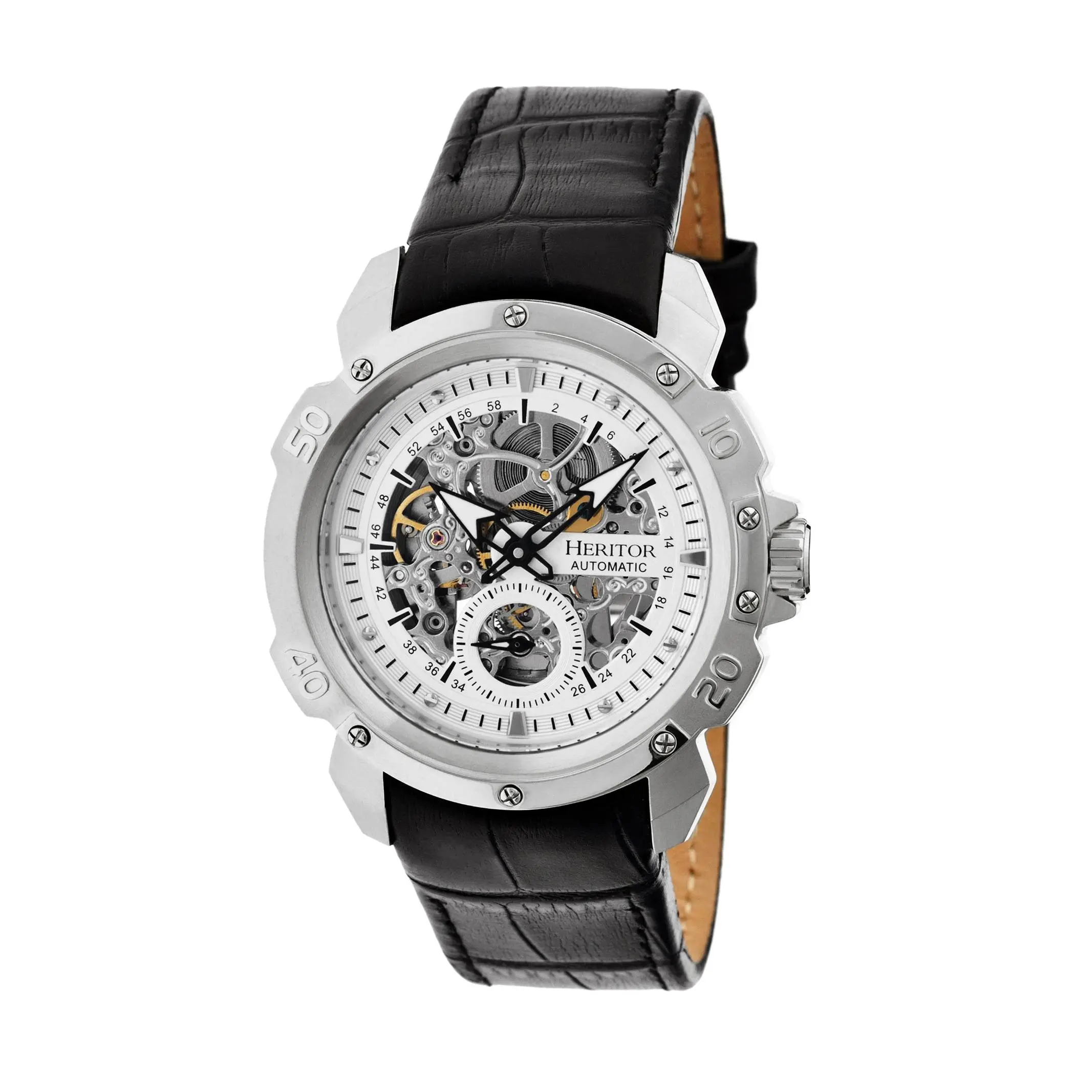 Heritor Men's C onrad Stainless Automatic Skel eton Dial Watch